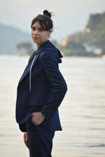 Giacca con Cappuccio in Cashmere e Lana Blu Eleventy