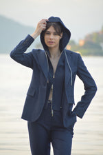 Giacca con Cappuccio in Cashmere e Lana Blu Eleventy