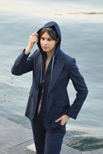 Giacca con Cappuccio in Cashmere e Lana Blu Eleventy