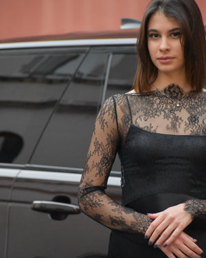 Abito in Raso e Pizzo Alberta Ferretti
